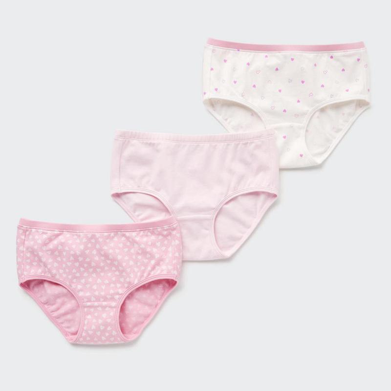 Uniqlo Girls Hiphugger (Hearts, 3 Pairs) Kids\' Briefs Pink  US |  GKXM-36894