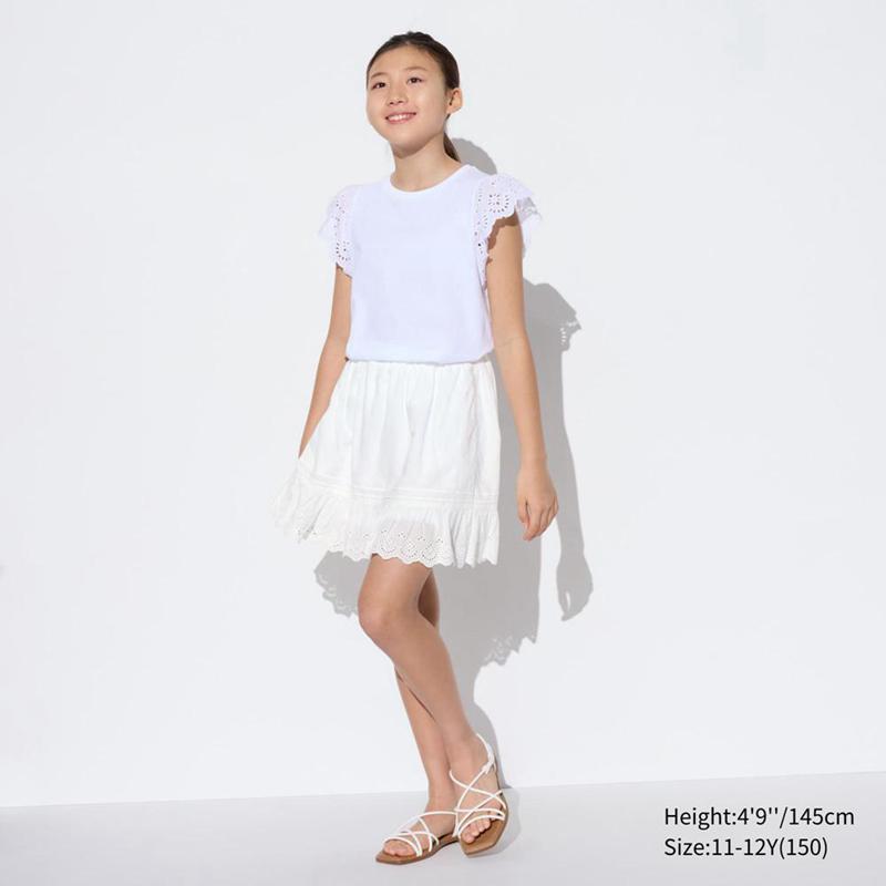 Uniqlo Girls Mini (Embroidered) Kids' Skorts White  US |  ZRYM-61729