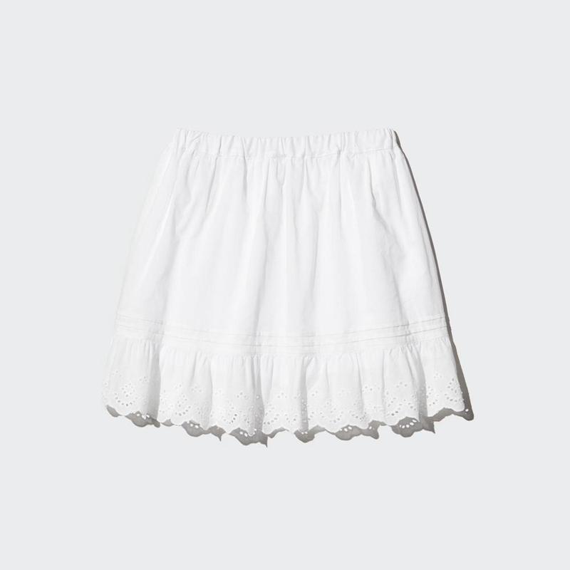 Uniqlo Girls Mini (Embroidered) Kids' Skorts White  US |  ZRYM-61729