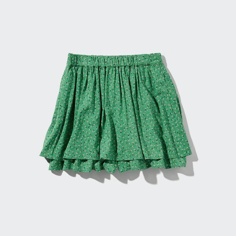 Uniqlo Girls Rayon Mini (Flowers) Kids\' Skorts Green  US |  FKLC-26370