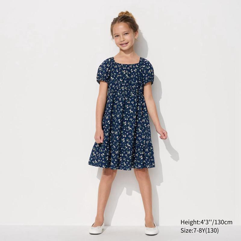 Uniqlo Girls Shirring Printed Kids\' Dress Navy  US |  DCHO-80417