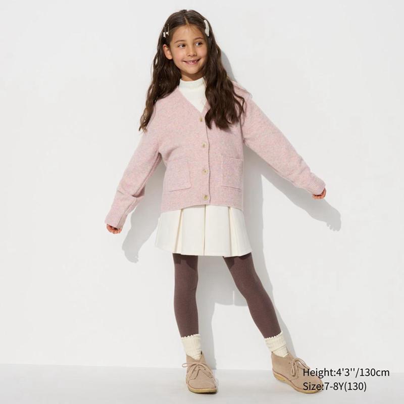 Uniqlo Girls Soufflé Yarn Kids' Cardigan Off White  US |  LHZD-17504