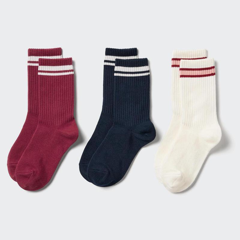 Uniqlo Girls (Stripe, 3 Pairs) Kids\' Socks Red  US |  CLTO-94587