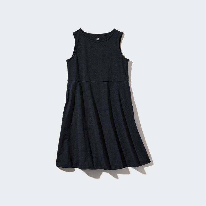 Uniqlo Girls Ultra Stretch AIRism Flared Sleeveless Kids\' Dress Black  US |  TOWH-71234