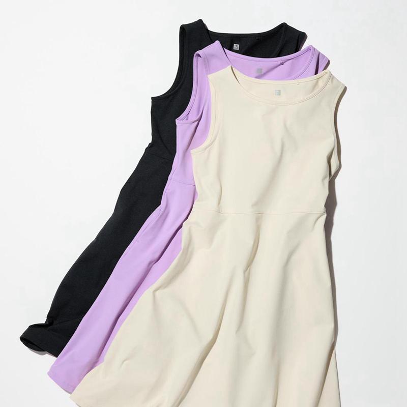 Uniqlo Girls Ultra Stretch AIRism Flared Sleeveless Kids' Dress Off White  US |  XSBY-35470