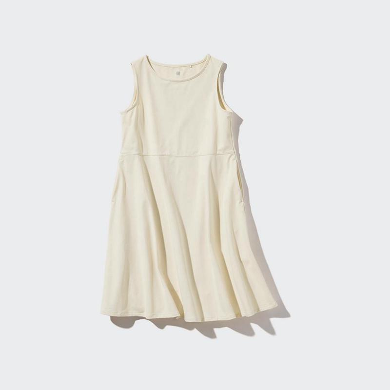 Uniqlo Girls Ultra Stretch AIRism Flared Sleeveless Kids\' Dress Off White  US |  XSBY-35470