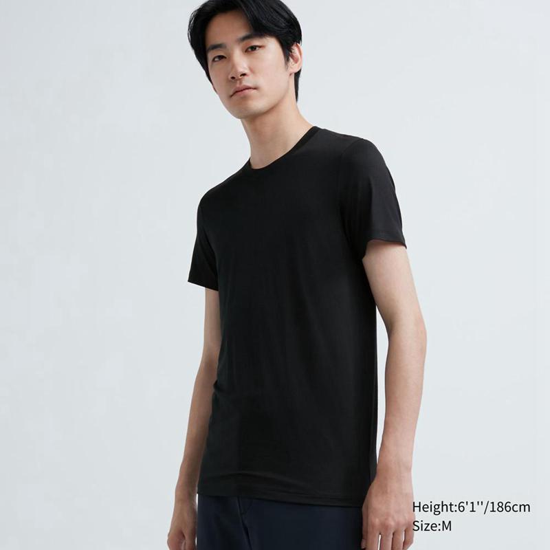 Uniqlo HEATTECH Crew Neck Men T-Shirt Black  US |  YCOD-64123