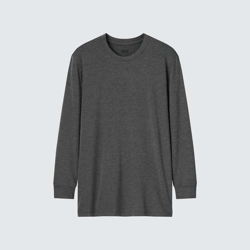 Uniqlo HEATTECH Crew Neck Men T-Shirt Dark Grey  US |  LPOF-67083