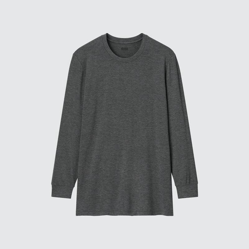 Uniqlo HEATTECH Crew Neck Men T-Shirt Dark Grey  US |  HGKW-70816