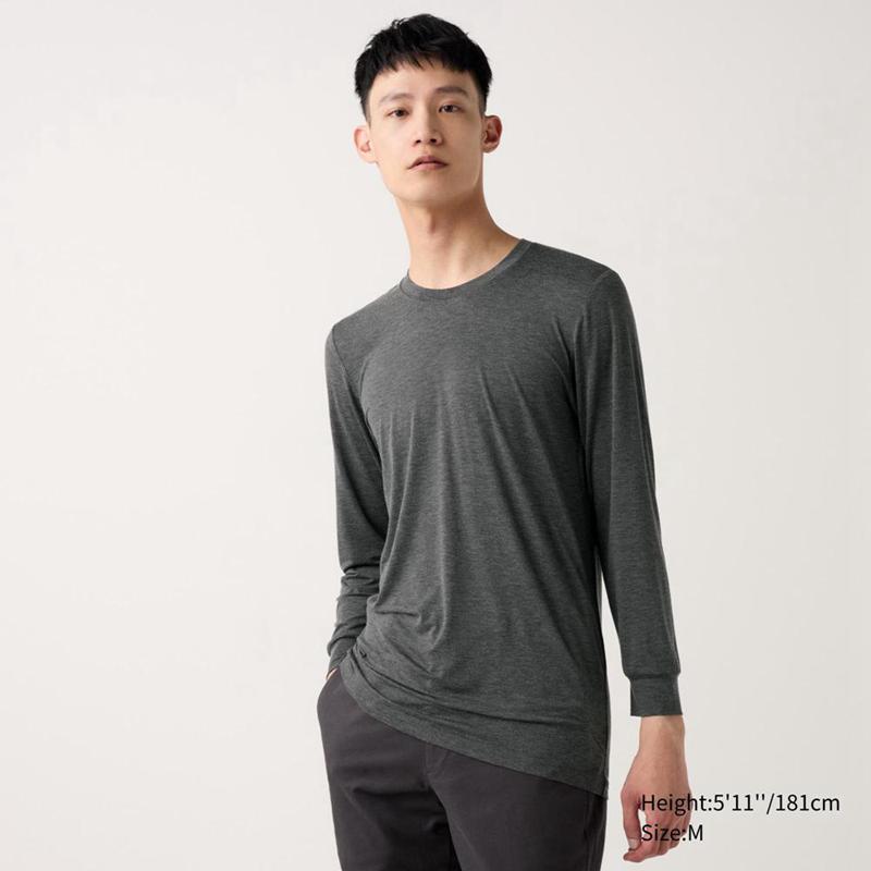 Uniqlo HEATTECH Crew Neck Men T-Shirt Dark Grey  US |  HGKW-70816