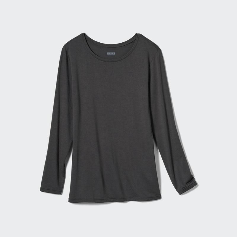 Uniqlo HEATTECH Crew Neck Women T-Shirts Dark Grey  US |  ODMV-96258