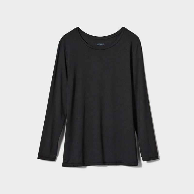 Uniqlo HEATTECH Crew Neck Women T-Shirts Black  US |  EYTV-81365