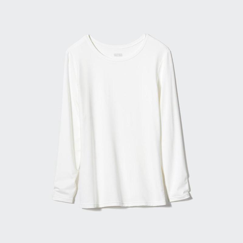 Uniqlo HEATTECH Crew Neck Women T-Shirts White  US |  AKSR-12358