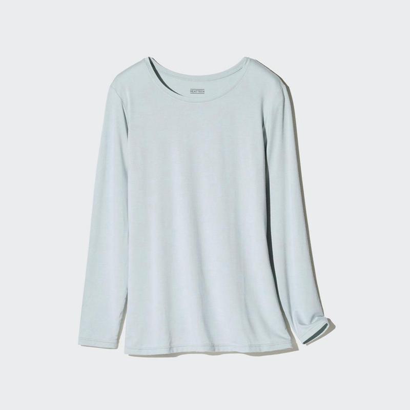 Uniqlo HEATTECH Crew Neck Women T-Shirts Blue  US |  LIWX-91384