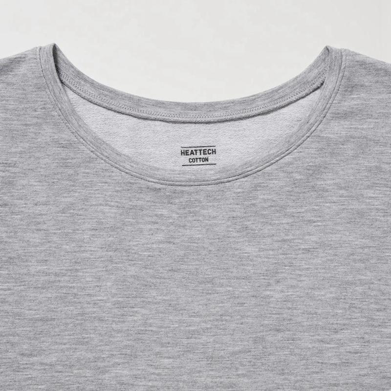 Uniqlo HEATTECH Extra Warm Cotton Crew Neck Women T-Shirts Grey  US |  TQJA-85263