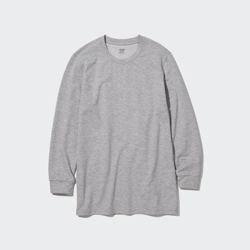 Uniqlo HEATTECH Extra Warm Cotton Crew Neck (Heather) Men T-Shirt Grey  US |  ZQBX-12540