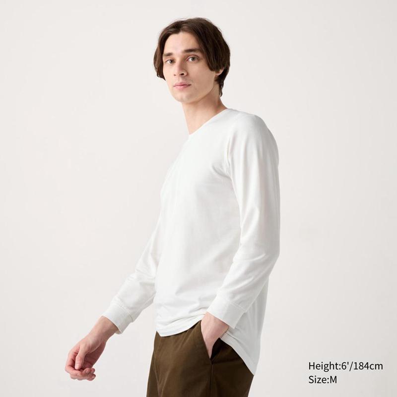 Uniqlo HEATTECH Extra Warm Cotton Crew Neck Men T-Shirt Off White  US |  XFUH-92607