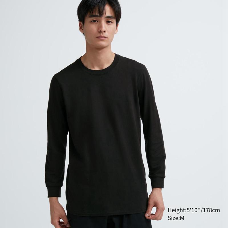 Uniqlo HEATTECH Extra Warm Cotton Crew Neck Men T-Shirt Black  US |  GAFP-62378