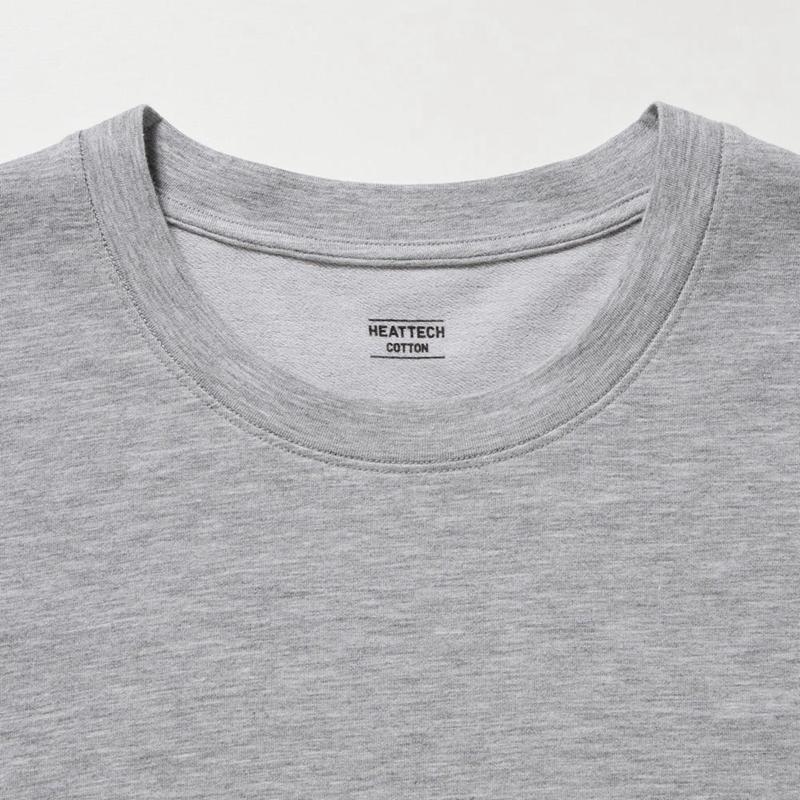 Uniqlo HEATTECH Extra Warm Cotton Crew Neck (Heather) Men T-Shirt Grey  US |  ZVPW-24816