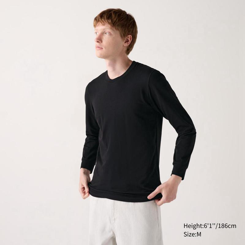 Uniqlo HEATTECH Extra Warm Cotton Crew Neck Men T-Shirt Black  US |  BDLS-01345