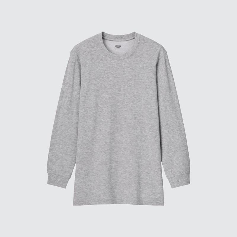 Uniqlo HEATTECH Extra Warm Cotton Heather Crew Neck Men T-Shirt Grey  US |  AZSX-12740