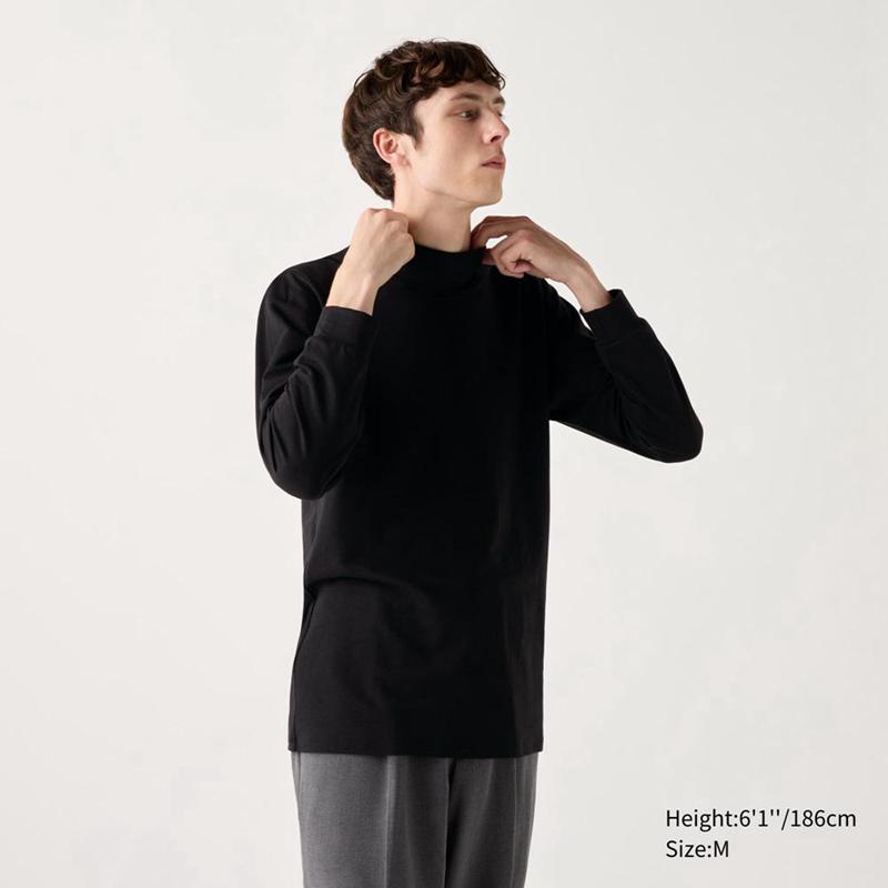 Uniqlo HEATTECH Extra Warm Cotton Mock Neck Men T-Shirt Black  US |  HACO-36724