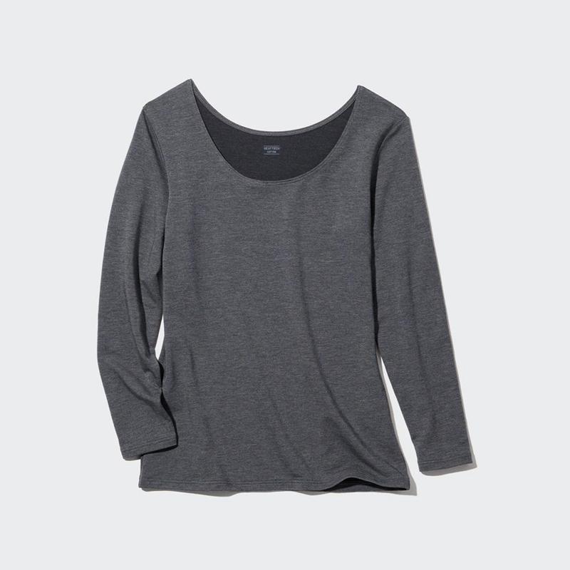 Uniqlo HEATTECH Extra Warm Cotton Scoop Neck Women T-Shirts Black  US |  PWXN-48609