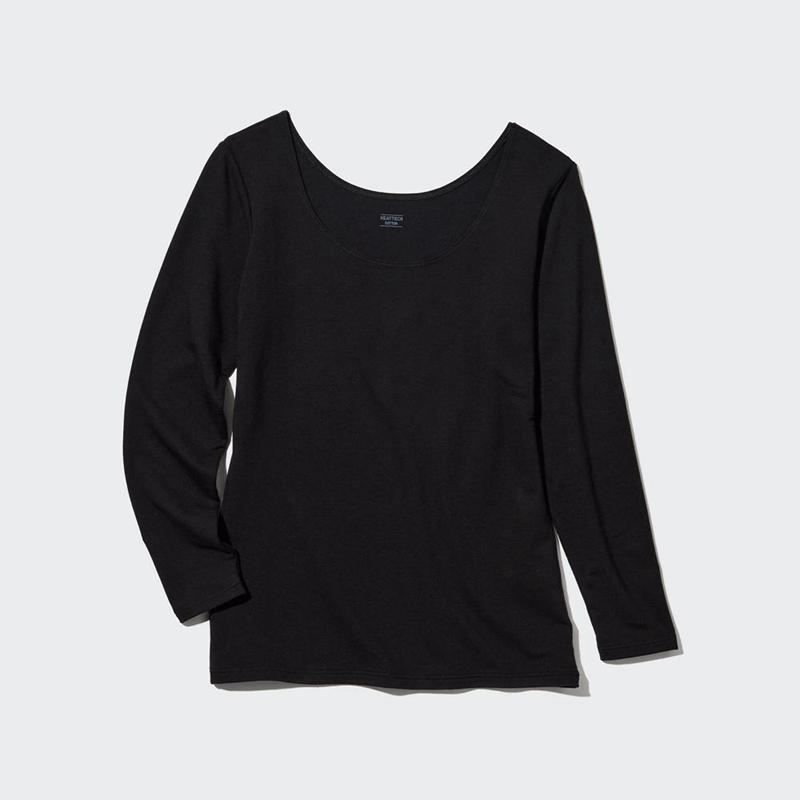 Uniqlo HEATTECH Extra Warm Cotton Scoop Neck Women T-Shirts Black  US |  PWXN-48609