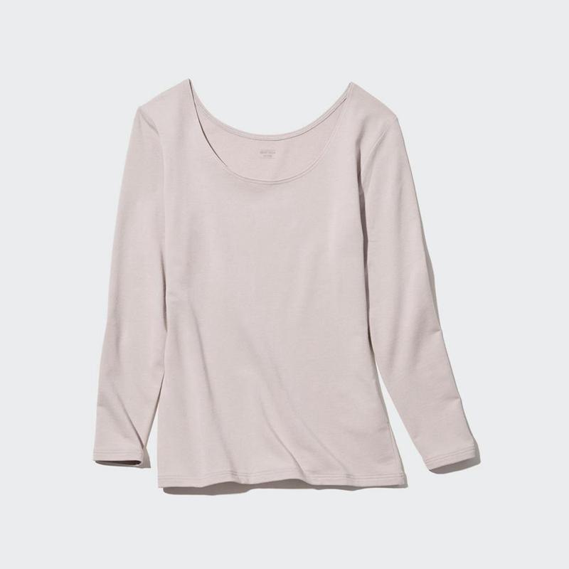 Uniqlo HEATTECH Extra Warm Cotton Scoop Neck Women T-Shirts Light Grey  US |  XQLF-68327