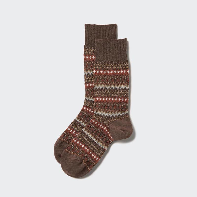 Uniqlo HEATTECH (Fair Isle) Men Socks Brown  US |  WJFV-41350