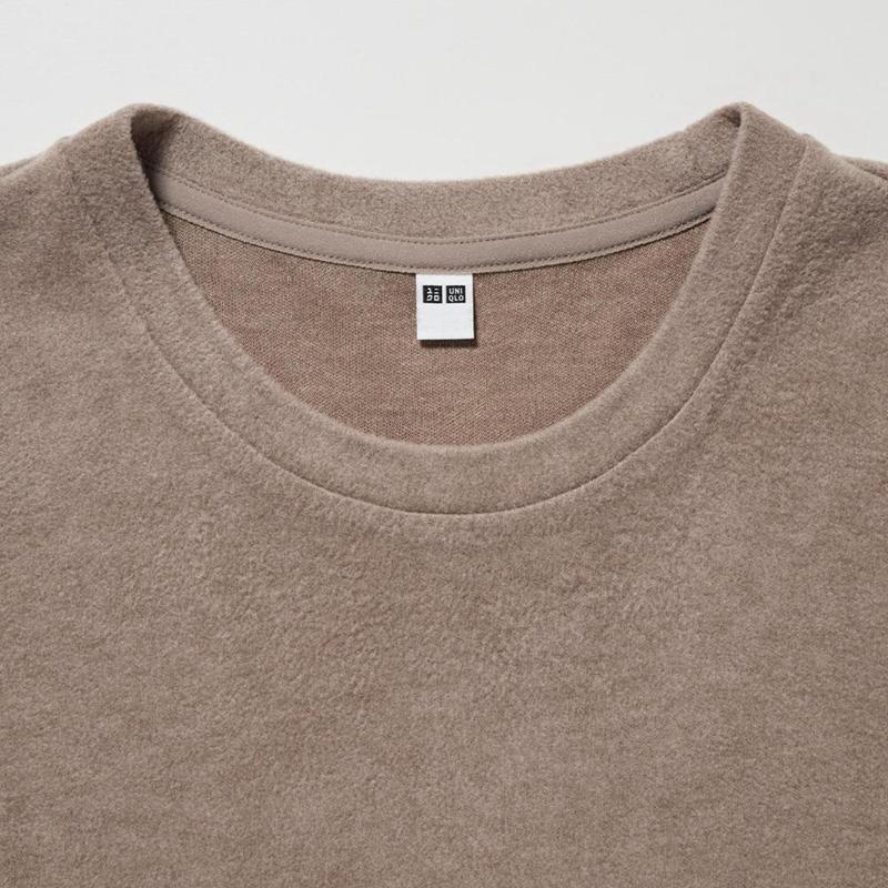 Uniqlo HEATTECH Fleece Crew Neck Women Long Sleeved Top Beige  US |  ETKB-97206