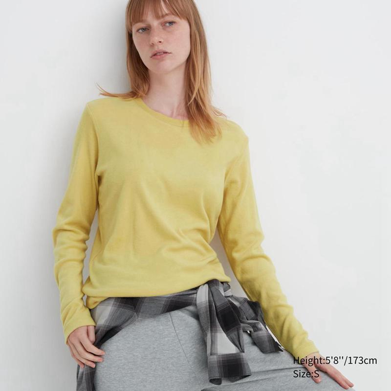 Uniqlo HEATTECH Fleece Crew Neck Women Long Sleeved Top Yellow  US |  JCPW-03192