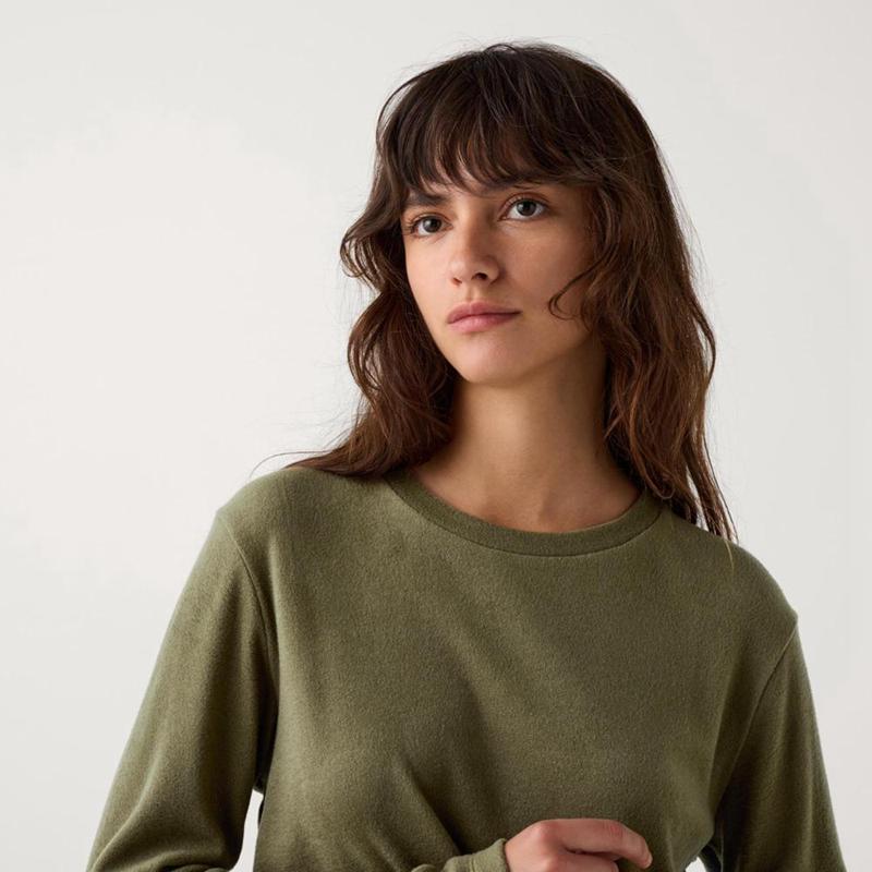 Uniqlo HEATTECH Fleece Crew Neck Women T-Shirts Olive  US |  CKXR-78504