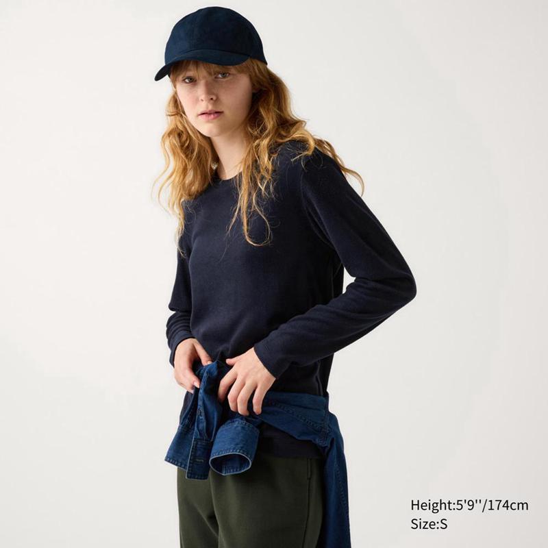 Uniqlo HEATTECH Fleece Crew Neck Women T-Shirts Navy  US |  YFCK-27419