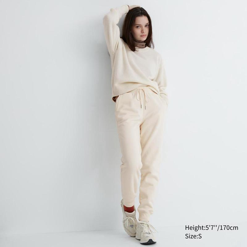 Uniqlo HEATTECH Fleece Lined Women Joggers Off White  US |  OJKN-08724