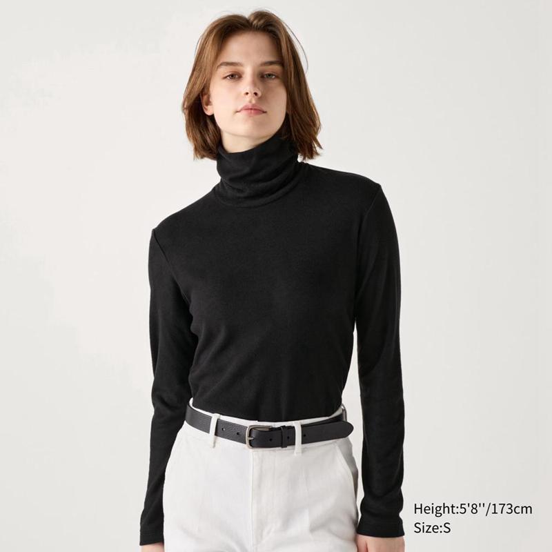 Uniqlo HEATTECH Fleece Women T-Shirts Black  US |  HWSL-30459