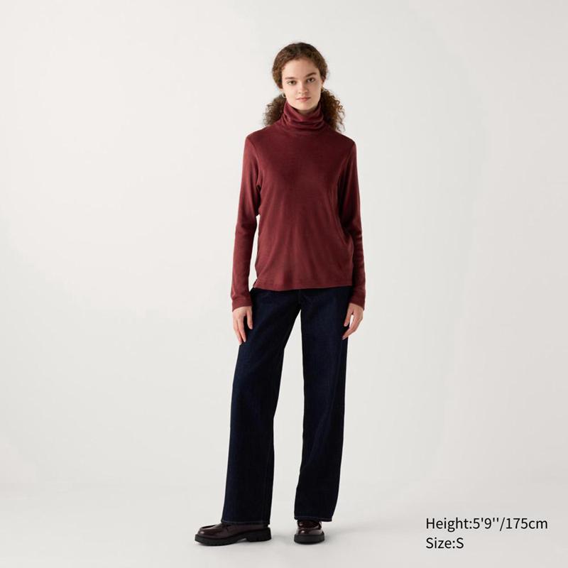 Uniqlo HEATTECH Fleece Women T-Shirts Wine  US |  LKPU-25648