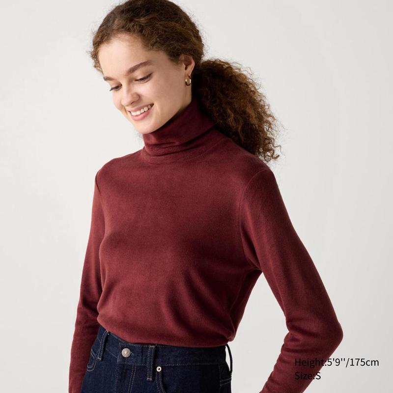 Uniqlo HEATTECH Fleece Women T-Shirts Wine  US |  LKPU-25648