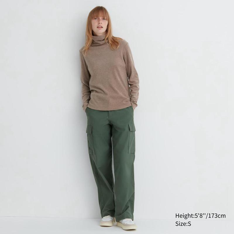 Uniqlo HEATTECH Fleece Women Turtleneck Tops Green  US |  EZPH-23197