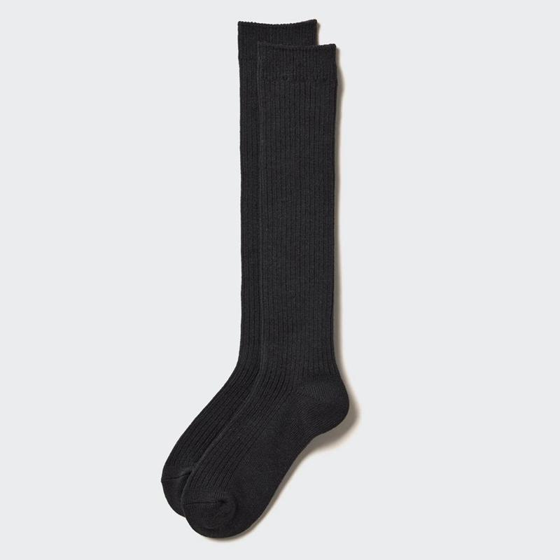 Uniqlo HEATTECH High (Ribbed) Women Socks Tights Black  US |  XNSZ-74986