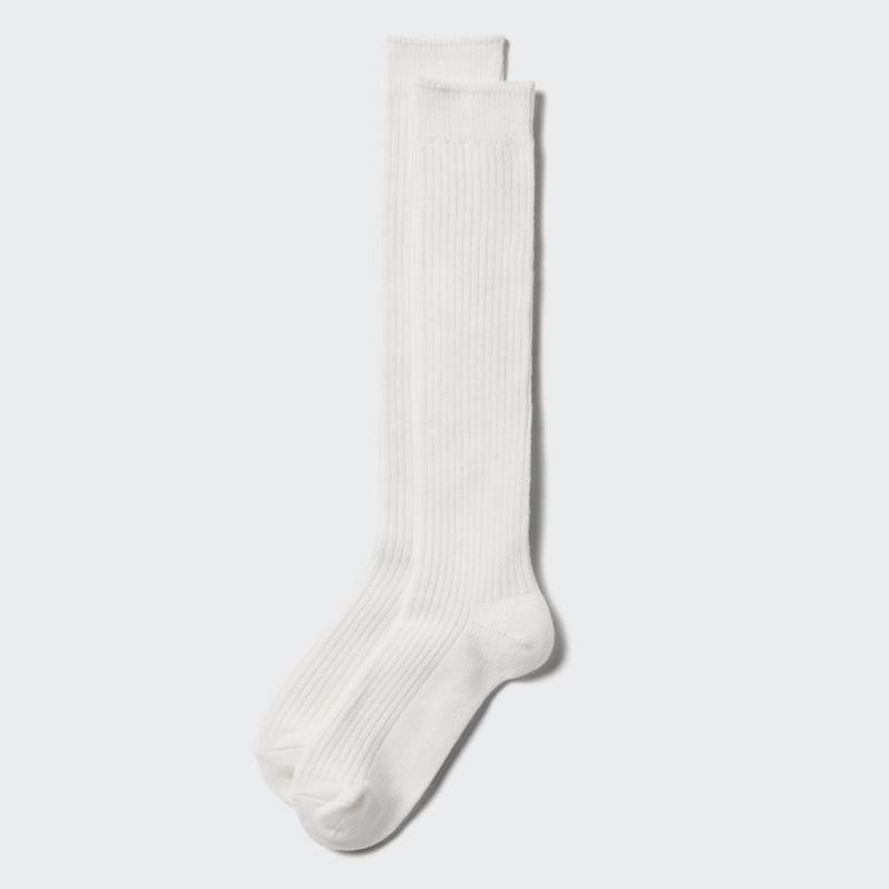 Uniqlo HEATTECH High (Ribbed) Women Socks Tights Off White  US |  EVCN-26309