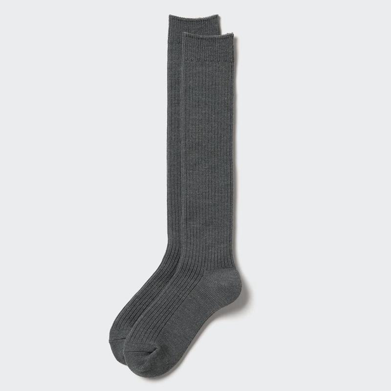 Uniqlo HEATTECH High (Ribbed) Women Socks Tights Dark Grey  US |  WQCK-40386