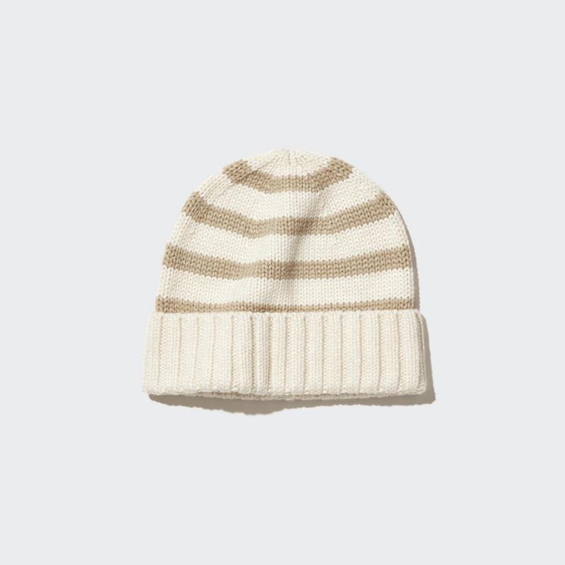 Uniqlo HEATTECH Knit (Stripe) Kids\' Beanie Off White  US |  YNAD-96378