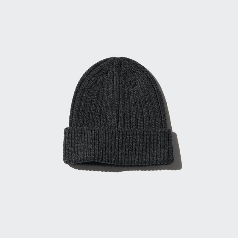 Uniqlo HEATTECH Ribbed Beanie Men Beanie Dark Grey  US |  HDRM-17596