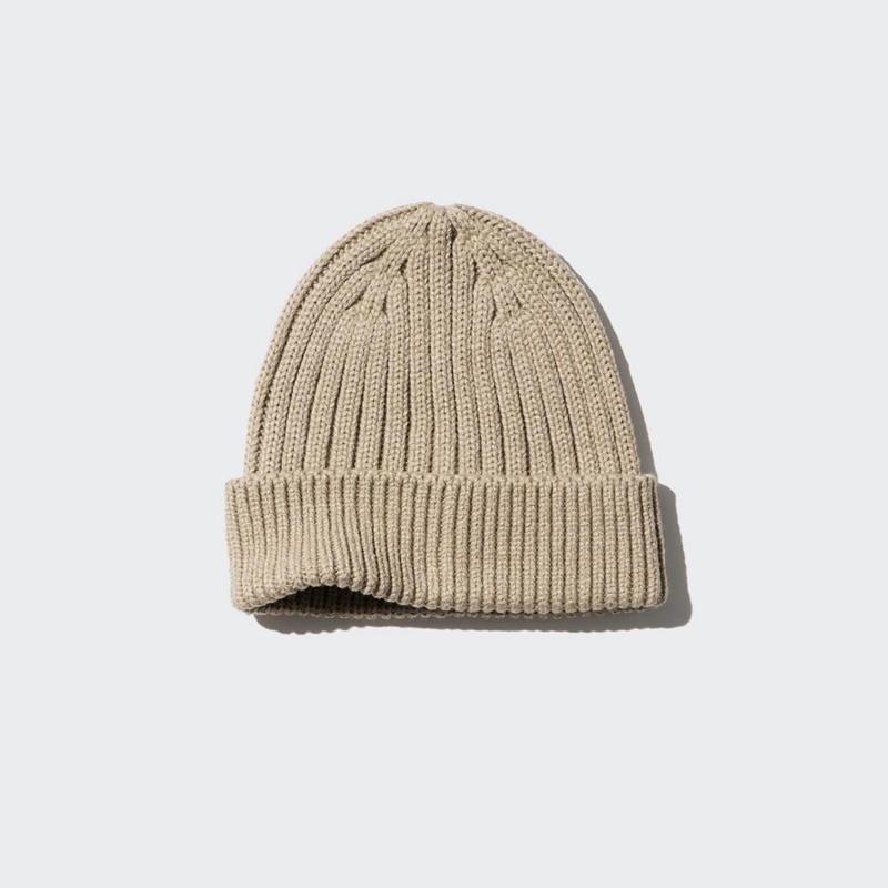 Uniqlo HEATTECH Ribbed Beanie Men Beanie Beige  US |  KFWL-84750