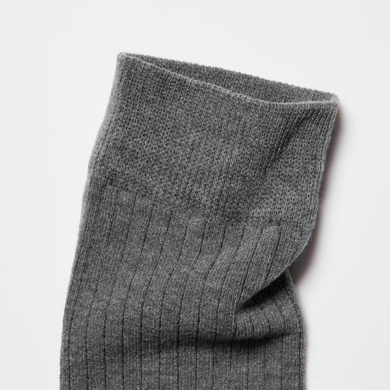 Uniqlo HEATTECH (Ribbed, Knee High) Men Socks Dark Grey  US |  UDBJ-21796