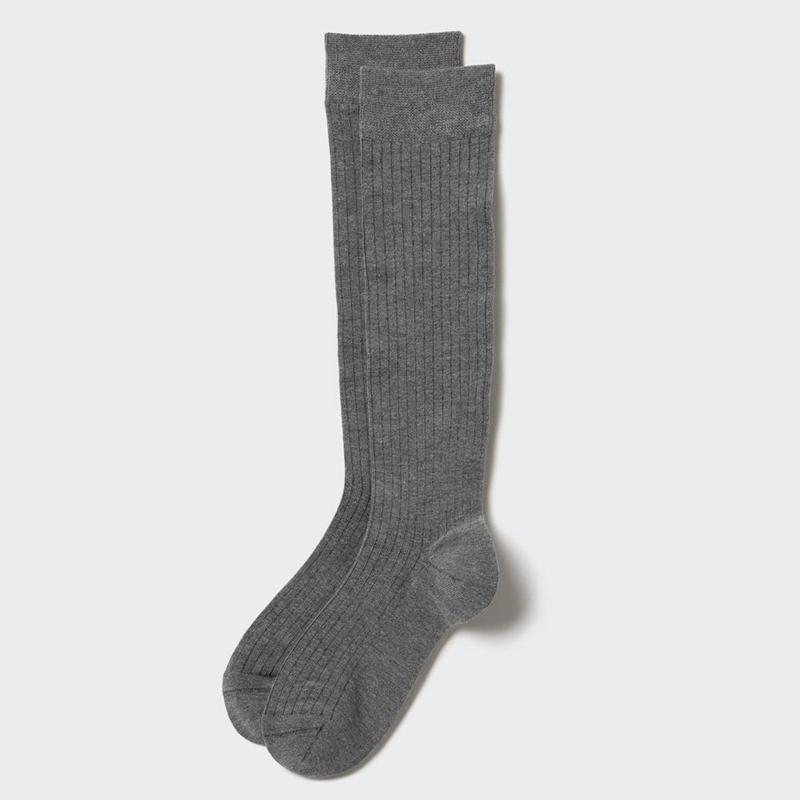 Uniqlo HEATTECH (Ribbed, Knee High) Men Socks Dark Grey  US |  UDBJ-21796