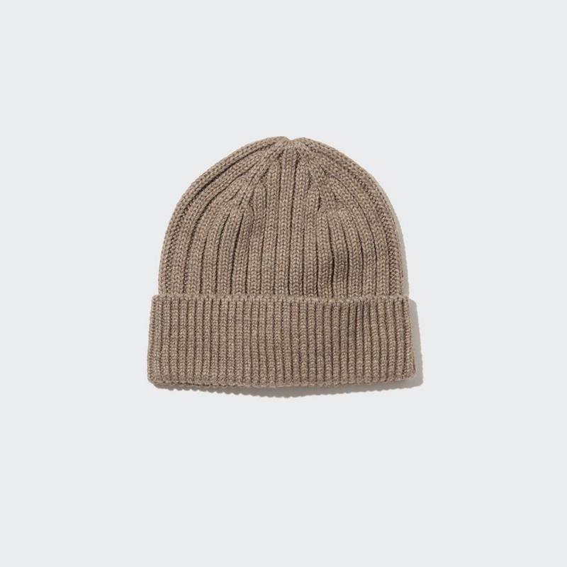 Uniqlo HEATTECH (Ribbed) Men Beanie Beige  US |  GHQI-71548