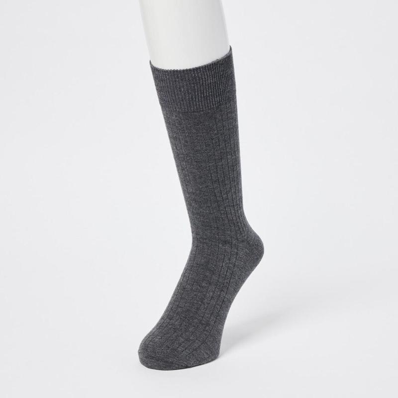 Uniqlo HEATTECH (Ribbed) Men Socks Black  US |  VKFH-86459