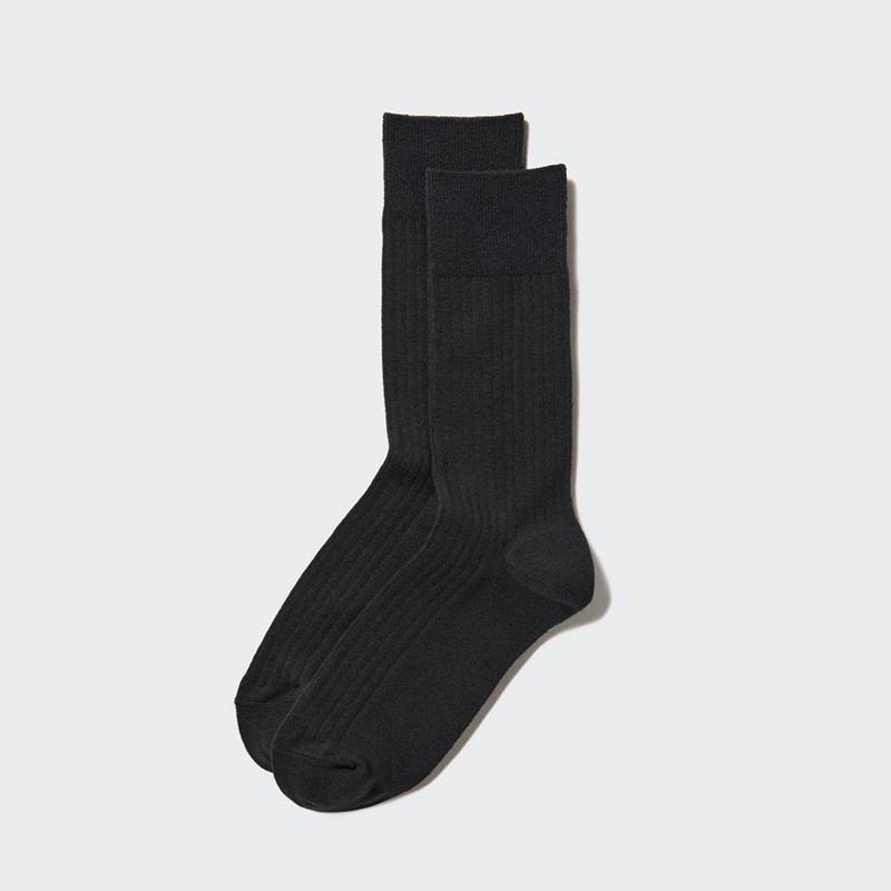 Uniqlo HEATTECH (Ribbed) Men Socks Black  US |  VKFH-86459